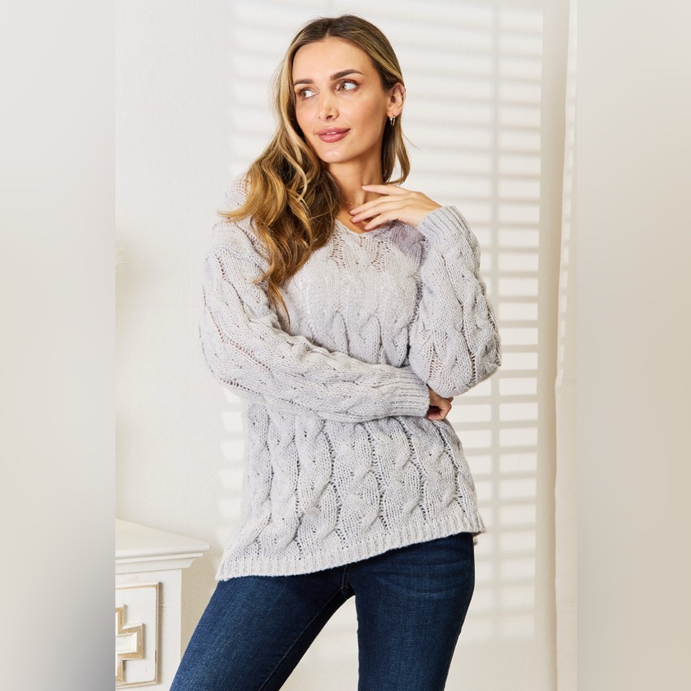 Woven Right Cable-Knit Hooded Sweater